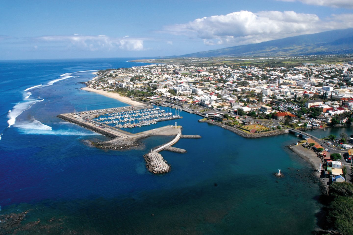 Saint-Pierre and its marina from the air